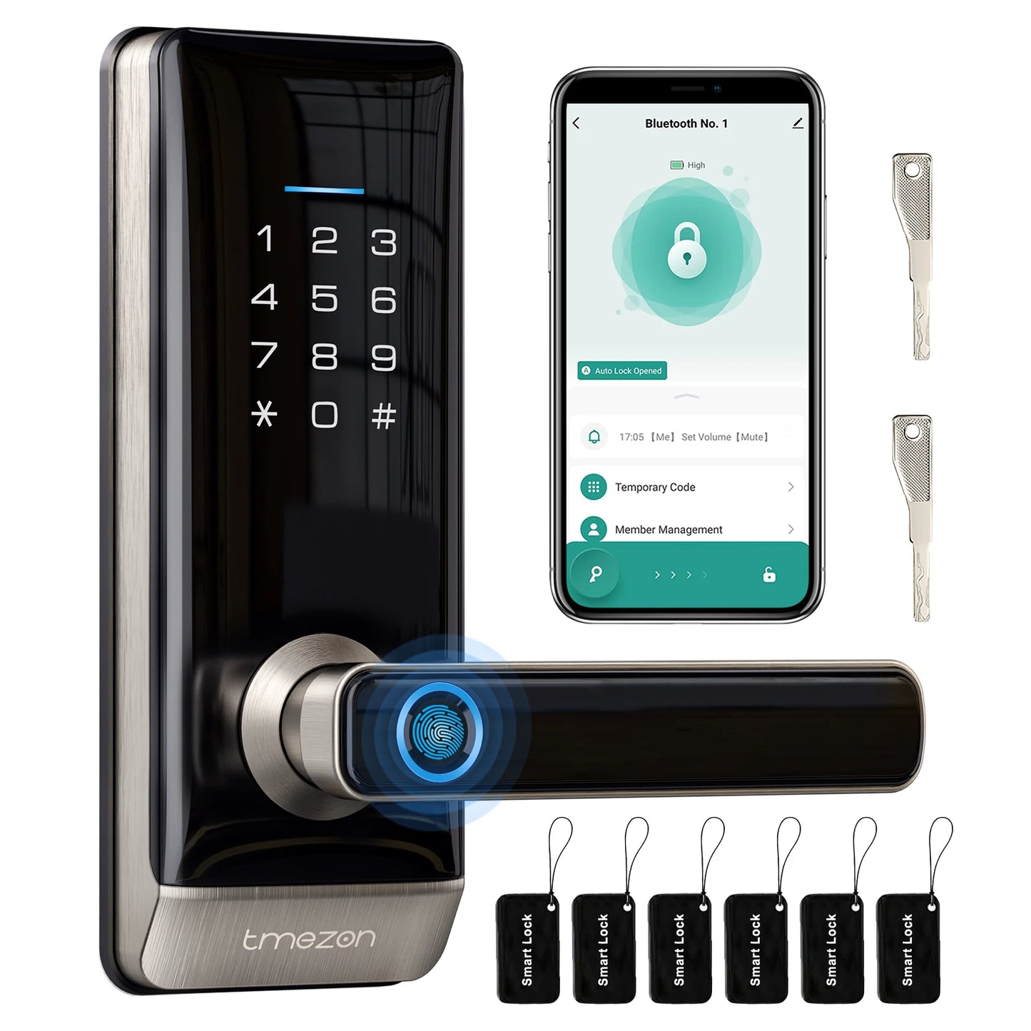 Smart Door Lock, TMEZON Keyless Entry Fingerprint Door Lock with Keypad Digital Door Lock with Handle for Home, Remote/Card