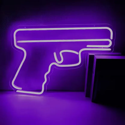 Custom Size Pistol Shaped LED Neon Strip PVC Body USB Switch Night Light Game Room Decoration Hanging Silicone Neon Art No MOQ