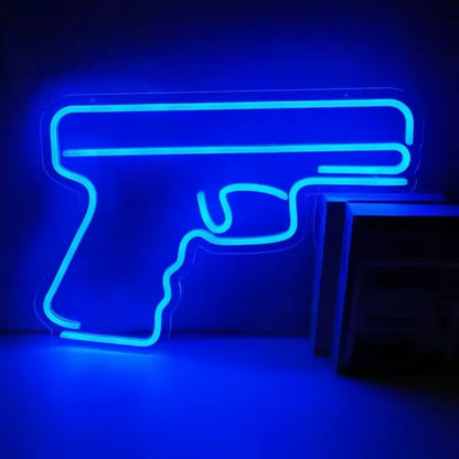 Custom Size Pistol Shaped LED Neon Strip PVC Body USB Switch Night Light Game Room Decoration Hanging Silicone Neon Art No MOQ