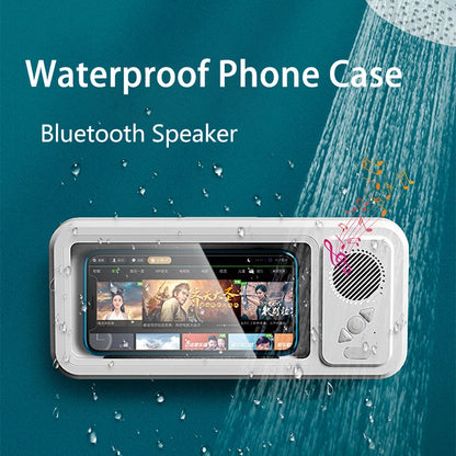 Bathroom Waterproof Phone Case with Bluetooth Speaker Wall Mount Phone Holder Stand Anti-Fog for Showering Bathe Kitchen