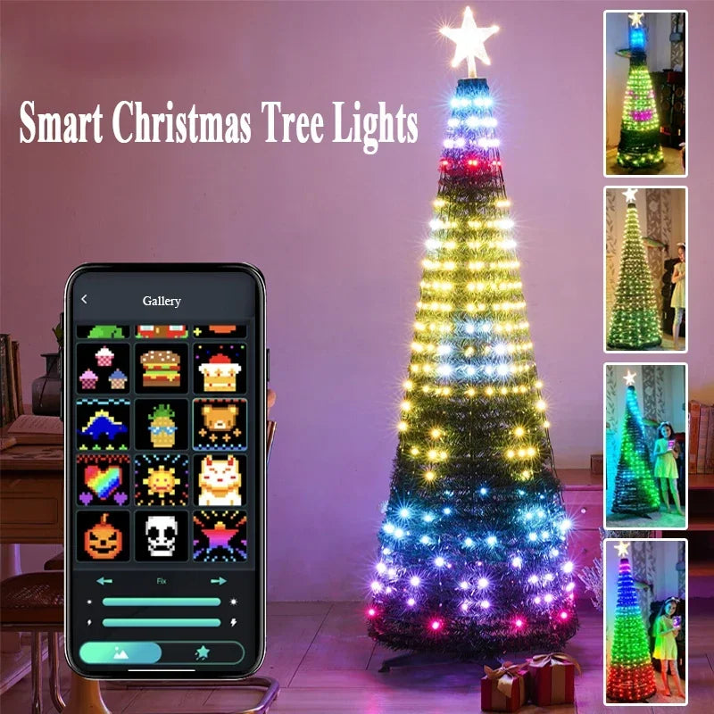 Smart Christmas Tree Lights App DIY Text Pictures Music Rhythm LED RGB String Lights Bluetooth Control LED Christmas Lights