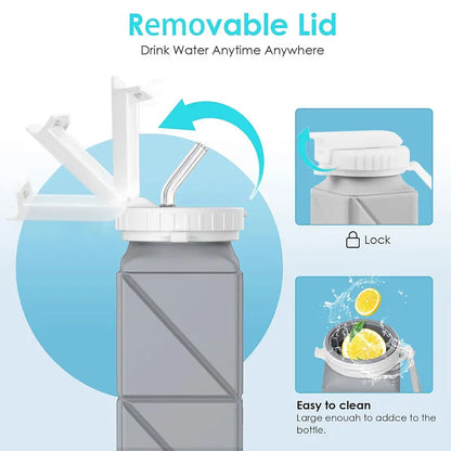 620ml Collapsible Water Bottle Cup with Straw Lid Leakproof BPA Free Silicone Foldable Water Bottle for Travel Gym Camping Sport