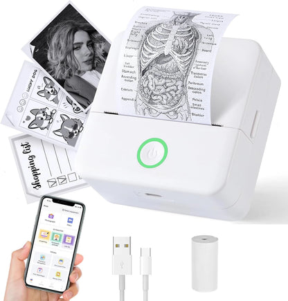 Mini Printer, Inkless Sticker Maker, Free Cut Small Pocket Printer, Portable Thermal Printer for Photo Journal Notes Memo