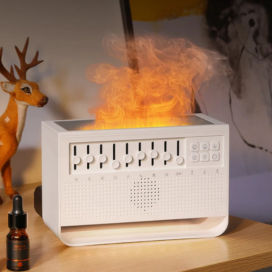 200ML Essential Oil Diffuser Humidifier Flame Air Humidifier With 8 Natural Sounds White Noise Adjustable