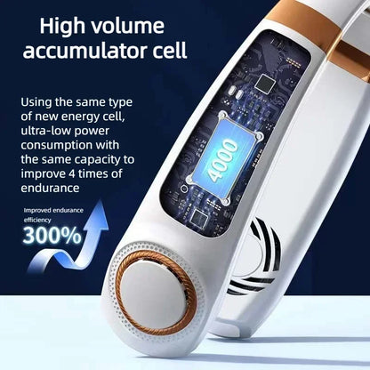JKUOO Portable Neck Fan,Hands Free Bladeless Fan with LED 4 Cooling Plate,Personal Fan 4000mAh Battery USB Rechargeable