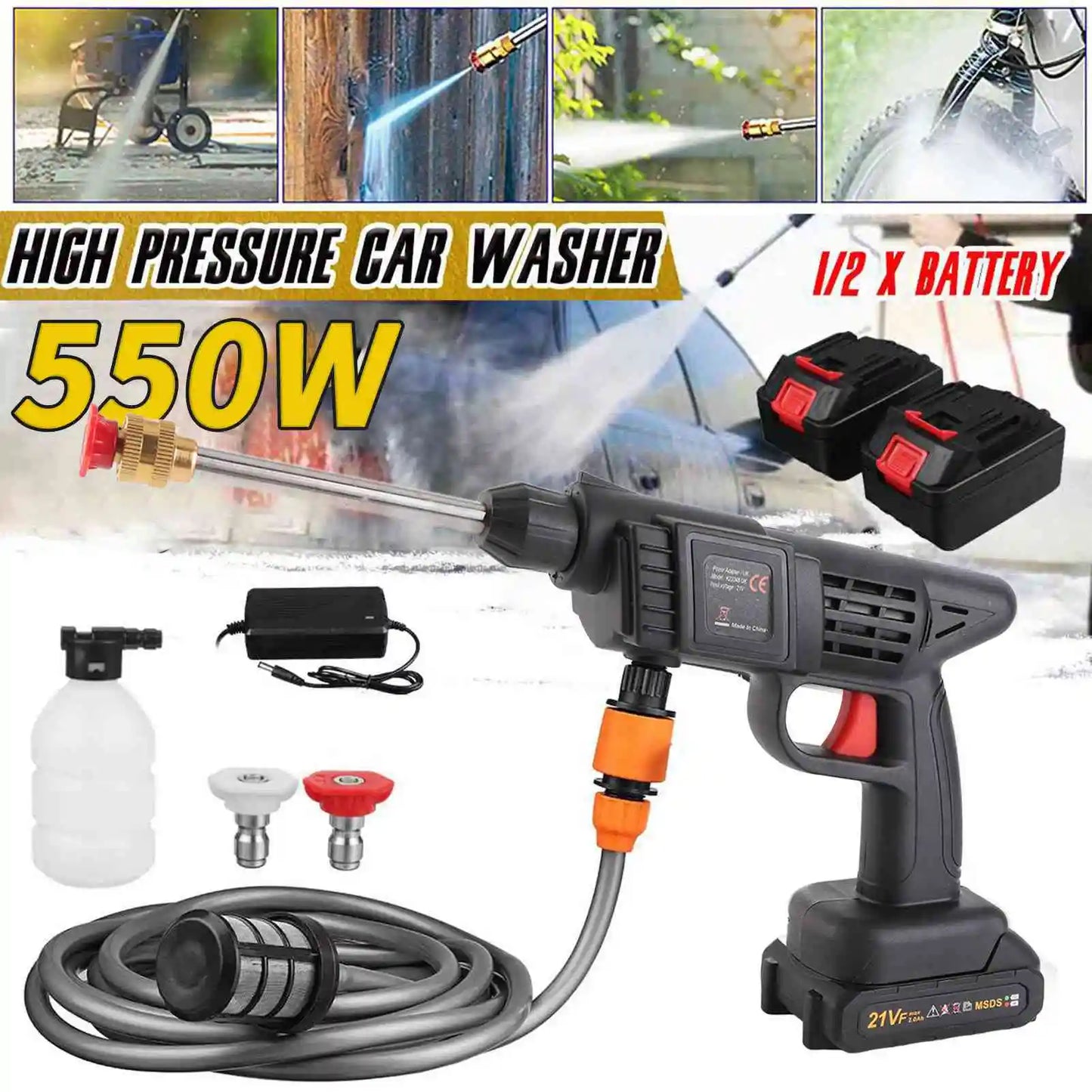Cordless Pressure Washer, 150PSI Portable Pressure Cleaner Handheld with 6-in-1 Sprayer Battery and Charger 24V 1500mAh Recharge