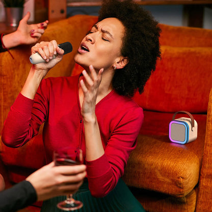 Mini Karaoke Machine, Portable Wireless Karaoke Microphone Singing Speaker with 2 Microphones for Birthday Family House Party