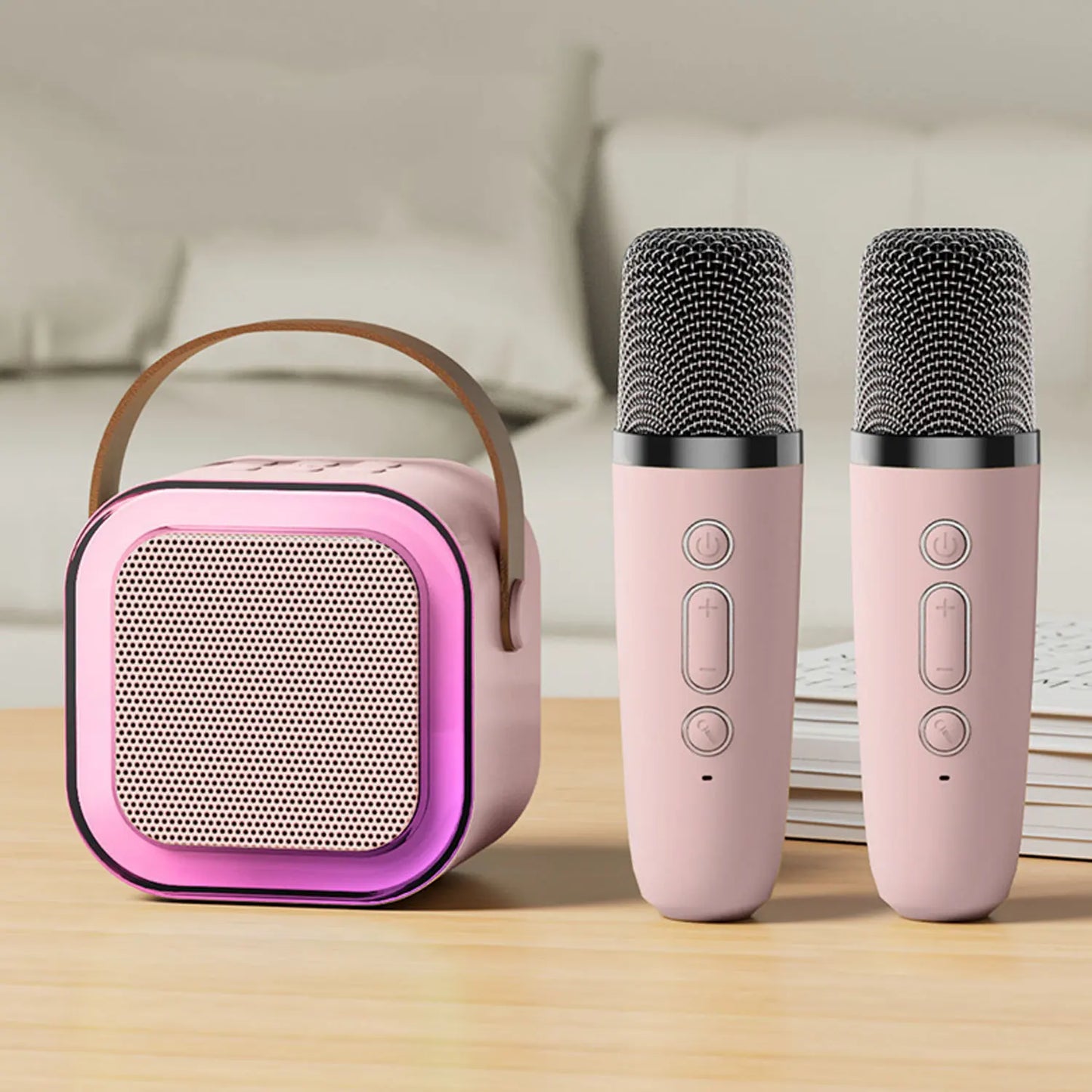 Mini Karaoke Machine, Portable Wireless Karaoke Microphone Singing Speaker with 2 Microphones for Birthday Family House Party