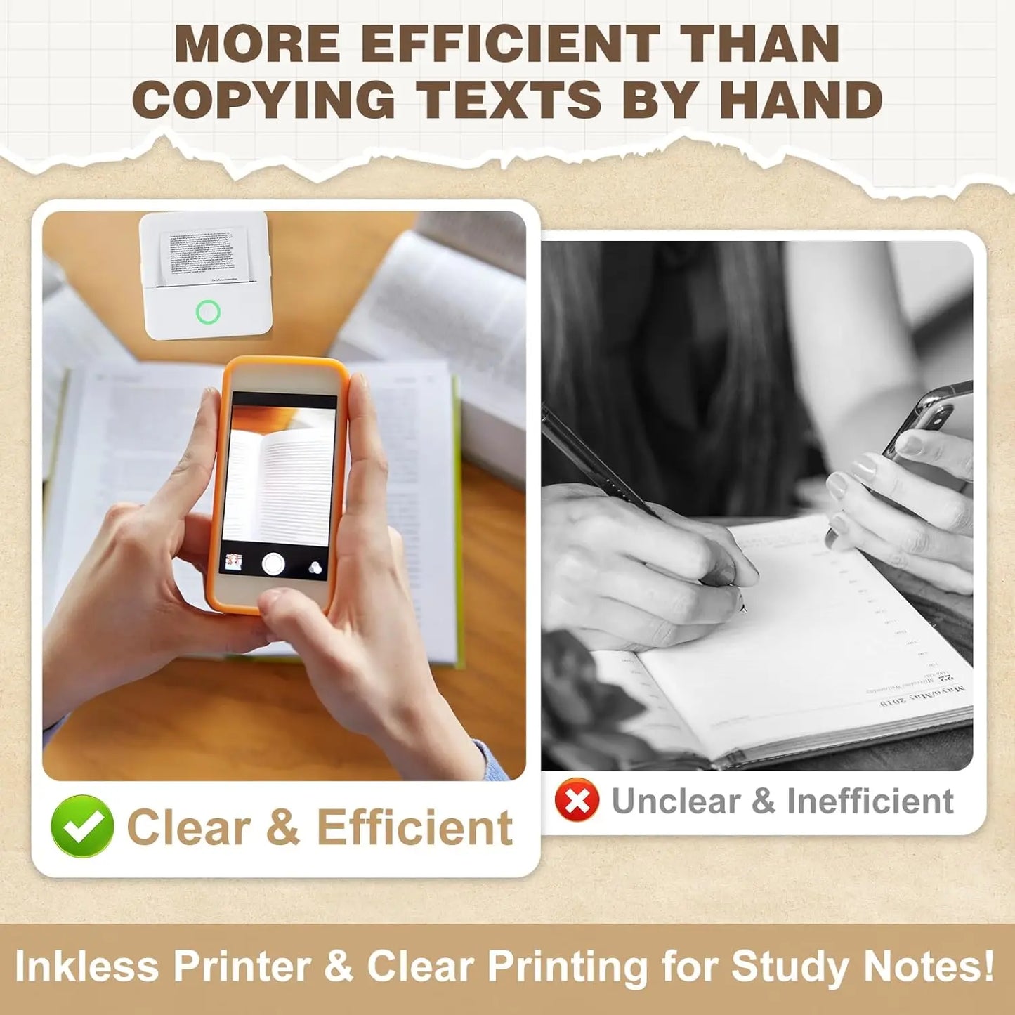 Mini Printer, Inkless Sticker Maker, Free Cut Small Pocket Printer, Portable Thermal Printer for Photo Journal Notes Memo