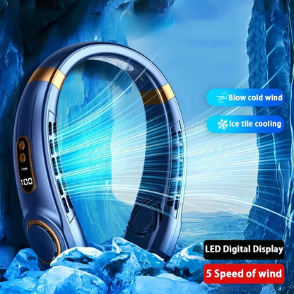 JKUOO Portable Neck Fan,Hands Free Bladeless Fan with LED 4 Cooling Plate,Personal Fan 4000mAh Battery USB Rechargeable
