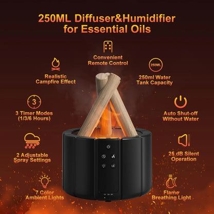 2025 New Simulated Flame Aroma Diffuser Bonfire Air Humidifier Ultrasonic Cool Mist Maker Fogger LED Essential Oil Lamp Difusor