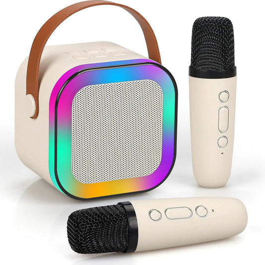 Mini Karaoke Machine, Portable Wireless Karaoke Microphone Singing Speaker with 2 Microphones for Birthday Family House Party