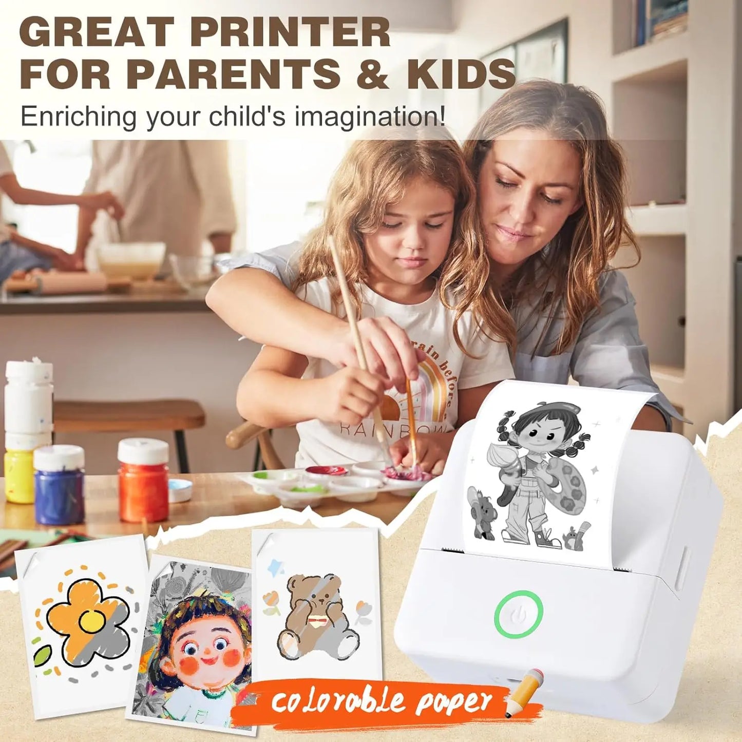 Mini Printer, Inkless Sticker Maker, Free Cut Small Pocket Printer, Portable Thermal Printer for Photo Journal Notes Memo