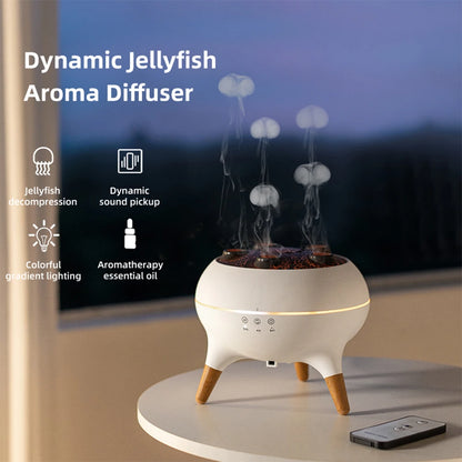 Flame Humidifier Dynamic Jellyfish Essential Oil Diffuser 350ML Air Humidifier Gradient Color Aroma Diffuser Desktop Night Light