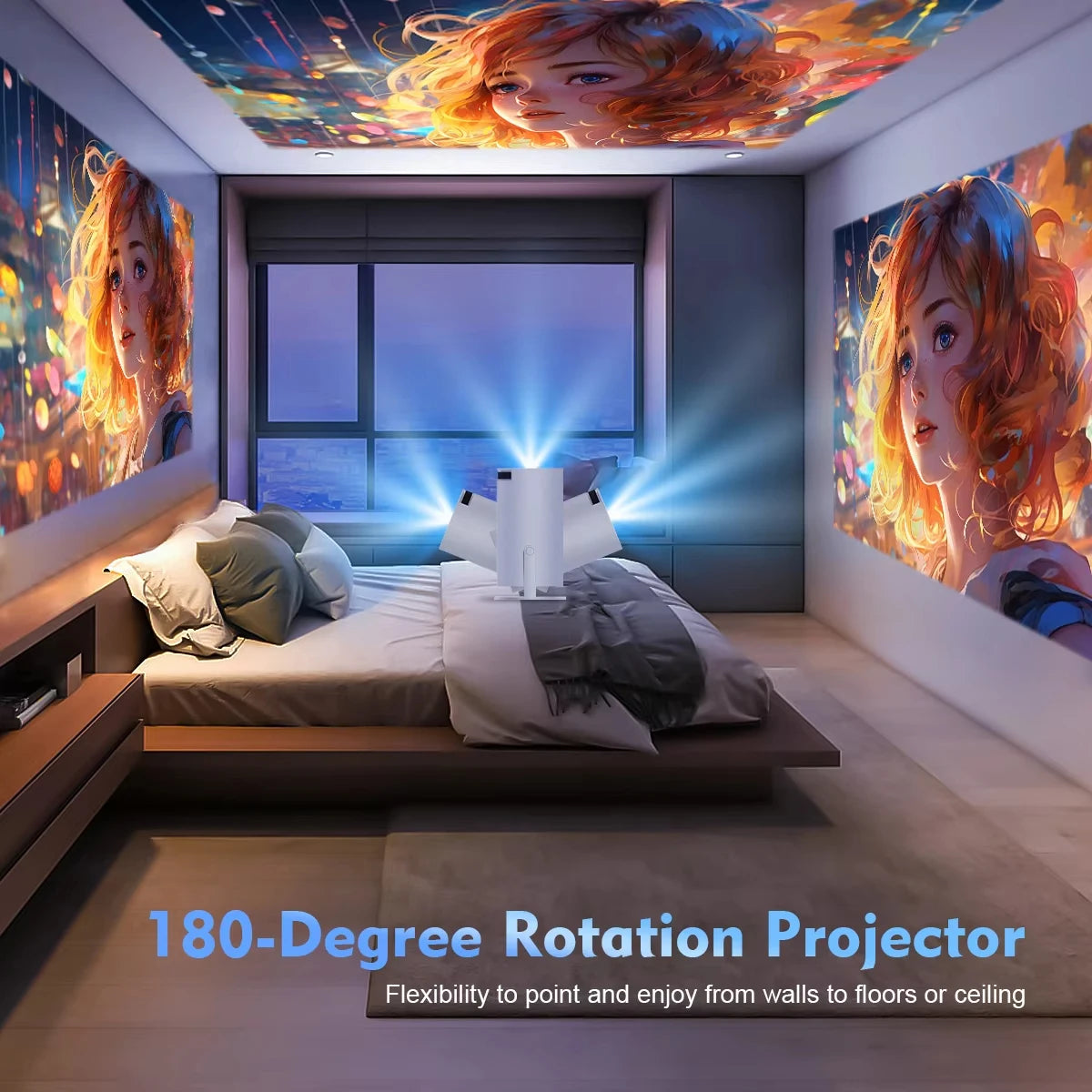 Projector For Android 12 Wifi 120ANSI lumens BT5.2 720P 1280*620P Home Cinema Outdoor Small-scale Projetor 180° Degree Rotation
