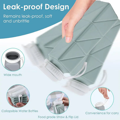 620ml Collapsible Water Bottle Cup with Straw Lid Leakproof BPA Free Silicone Foldable Water Bottle for Travel Gym Camping Sport