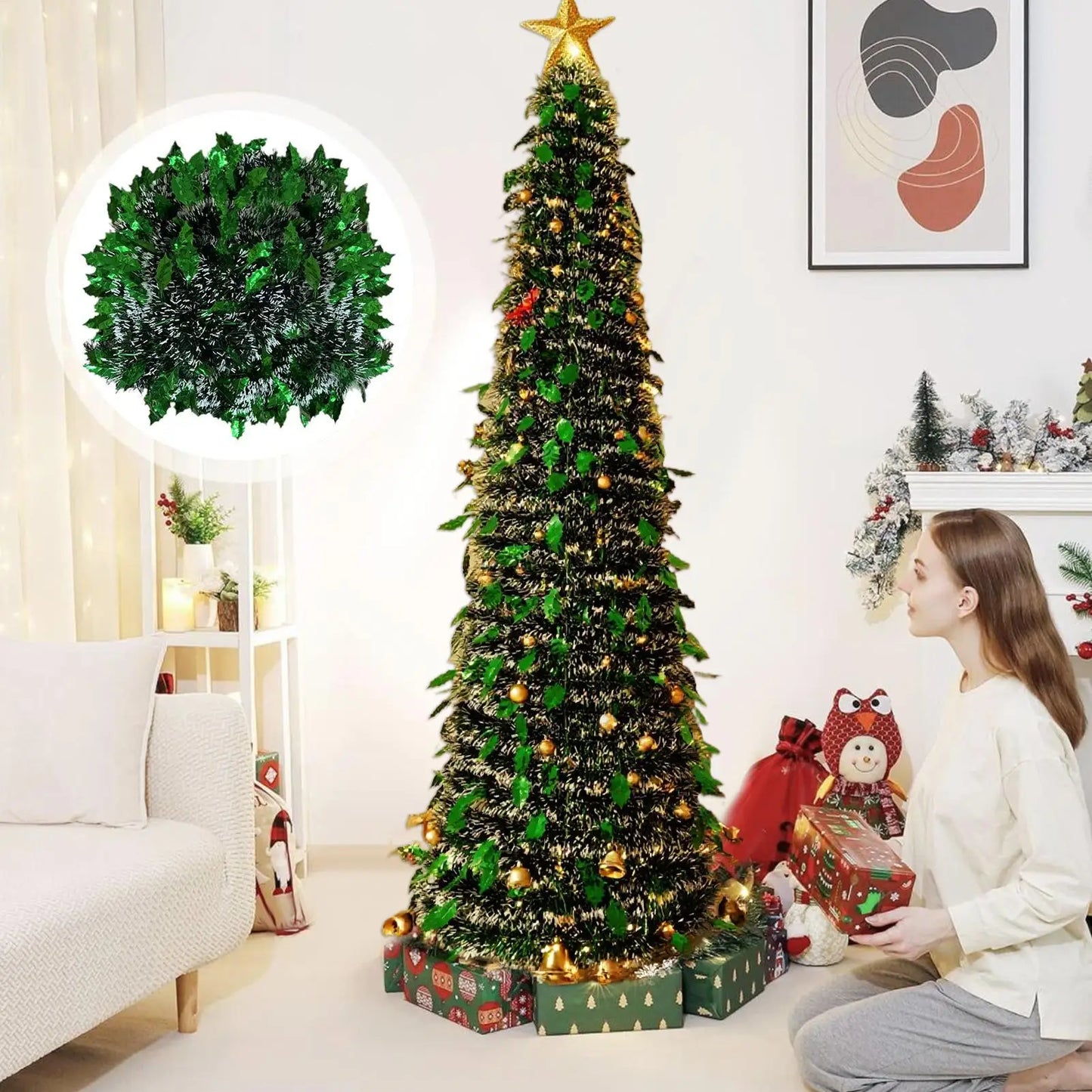Scalable Christmas Tree 5 Ft Festival Ornament Faux Foldable Christmas Tree For Winter Holiday Season Decor Indoor Porch Yard