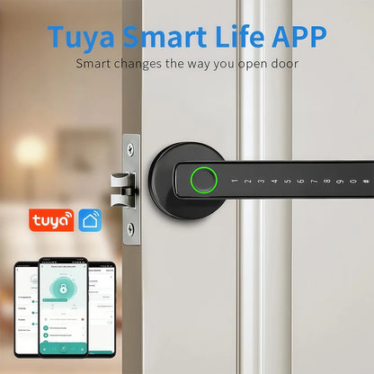 Tuya Smart Fingerprint Lock Financial level Electronic Indoor Lock Password/Key/Tuya APP/Bluetooth Unlock Bathroom Bedroom